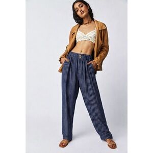 Free People x Dr. Collectors | Chic Navy Striped Women's Trousers ~ Small